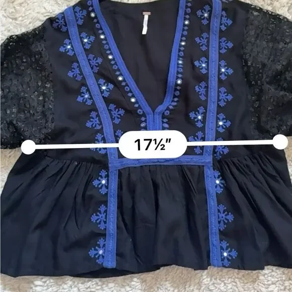 FREE PEOPLE Boogie All Night Peasant Blouse In Black S NWOT - Picture 9 of 13